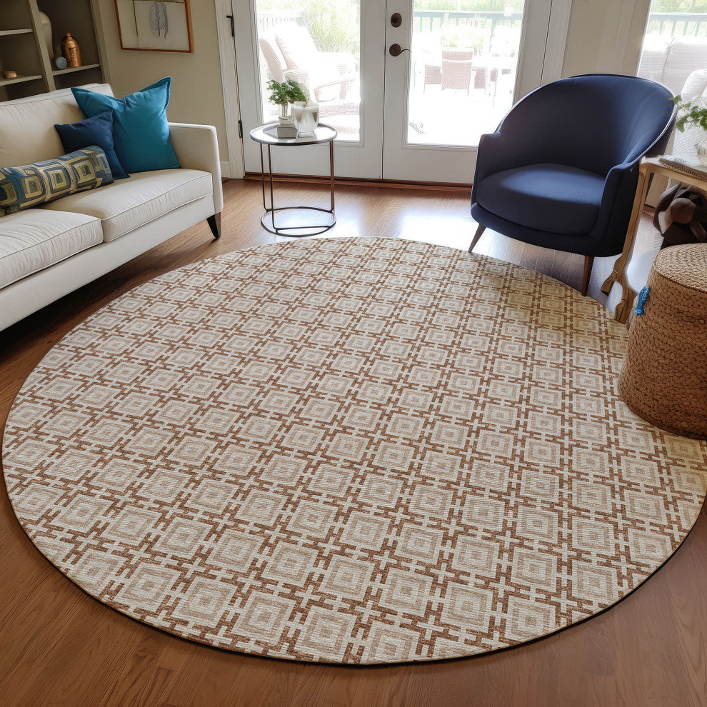 Indoor/Outdoor Marlo MO1 Taupe Machine Washable 6' x 6' Rug