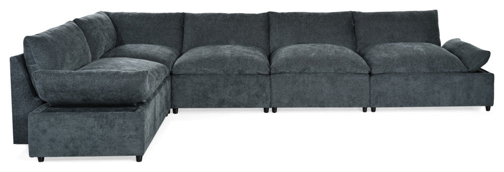 GDF Studio Modern Upholstered Storage Modular Sectional Sofa, Dark Gray