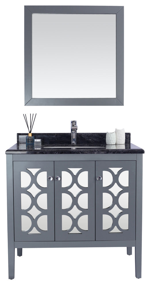 Mediterraneo, 36" Gray Cabinet With Black Wood Marble Countertop