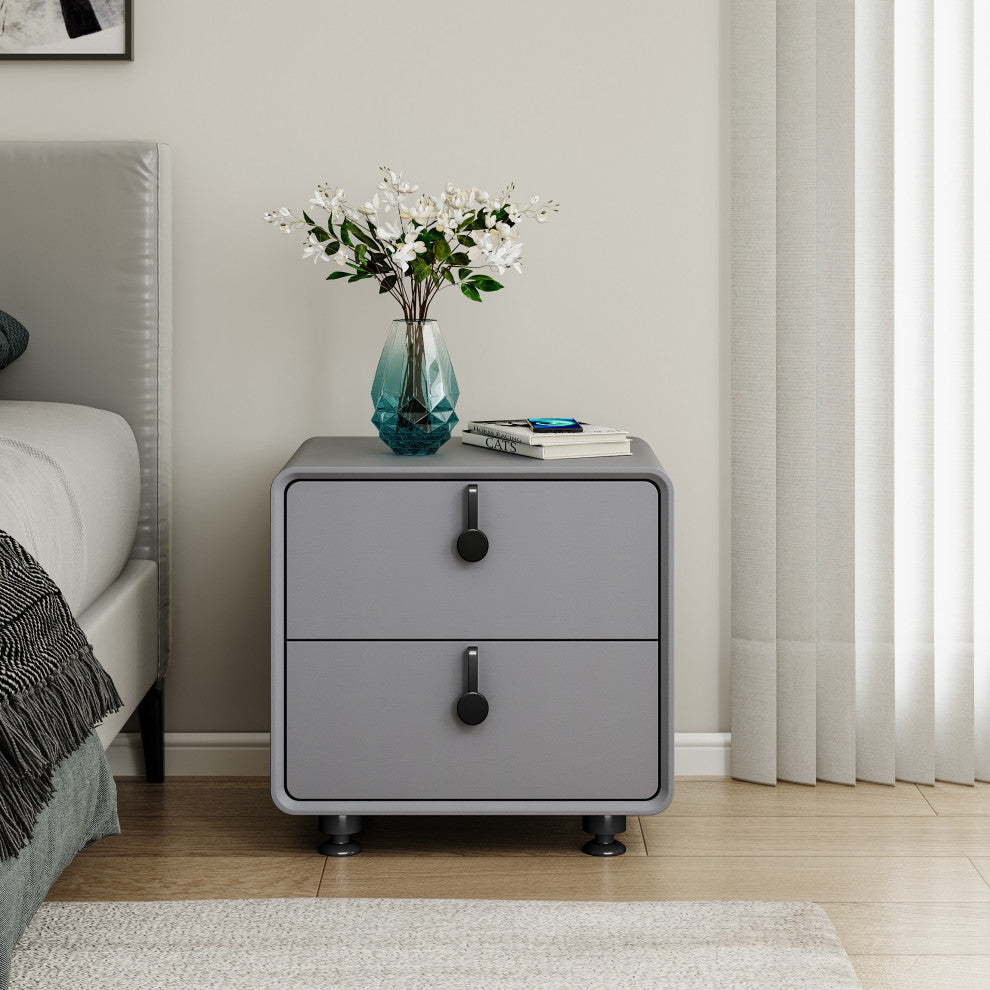 Modern Night Stands with Adjustable Metal Stubby Legs&Dual Drawers
