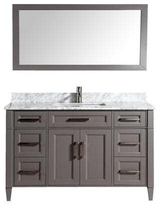 Vanity Set With Carrara Marble Top, 60", Gray, Standard Mirror