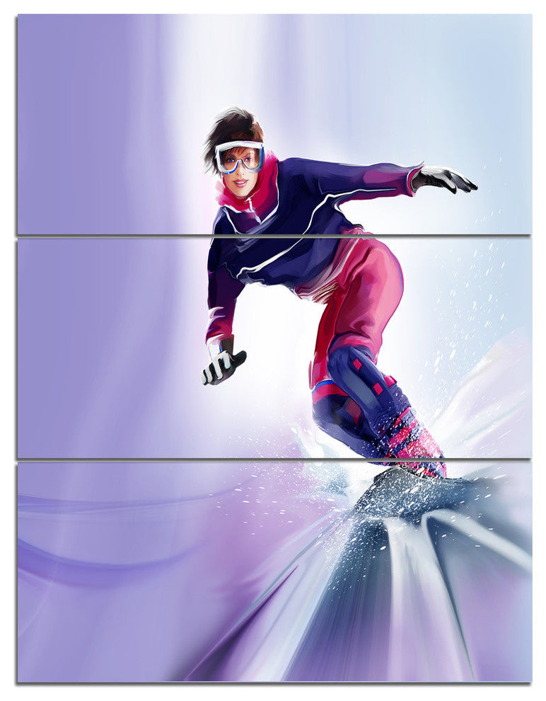 "Pretty Female Snowboarder" Digital Metal Wall Art, 3 Panels, 28"x36"