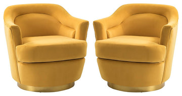 Burkhard Swivel Barrel Chair With Metal Base Set of 2, Mustard