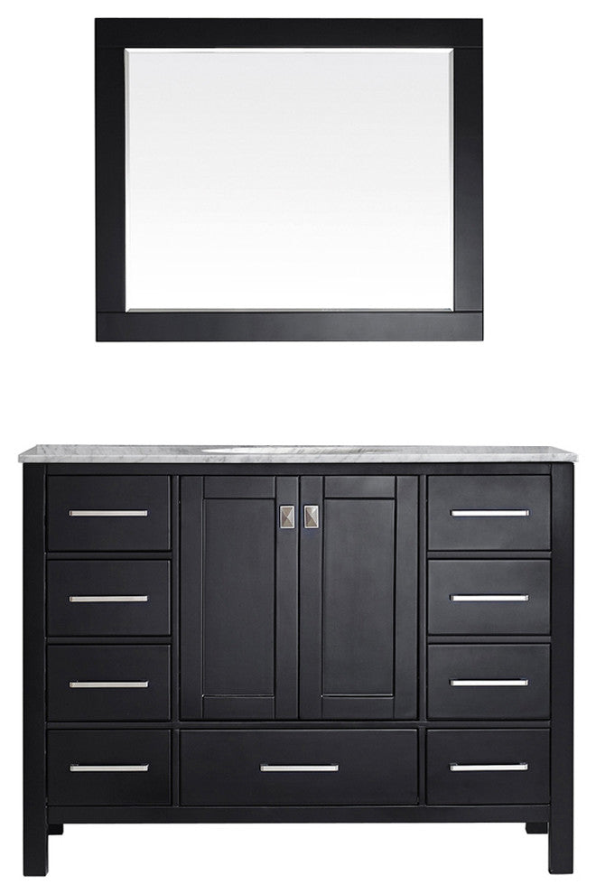 Gela 48" Vanity in Espresso with Carrara White Marble Countertop With Mirror