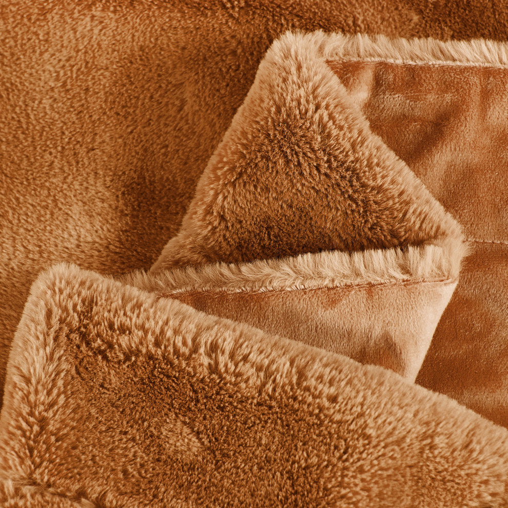 Fox Faux Fur Throw Blanket, Burnt Orange, 60''x80''