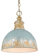 1 Light 12" Pendant, Vintage Gold With Teal Shade