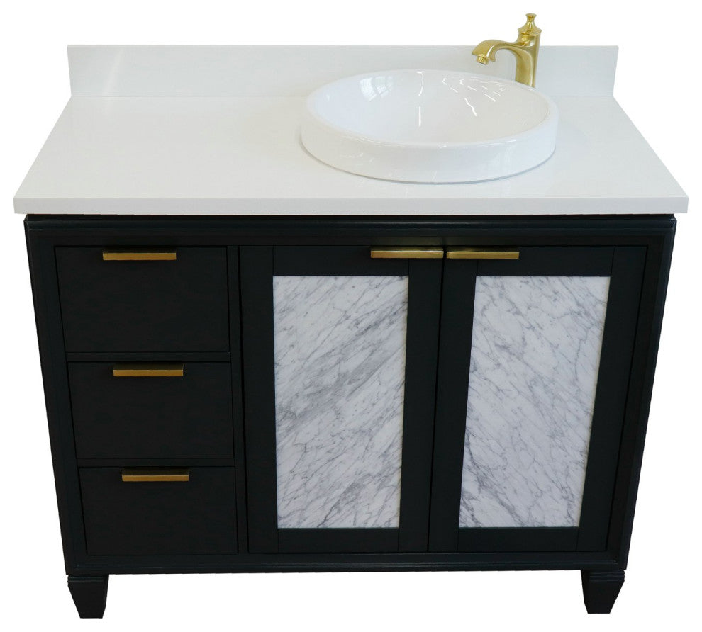43" Single Vanity, Dark Gray Finish With White Engineered Stone Top