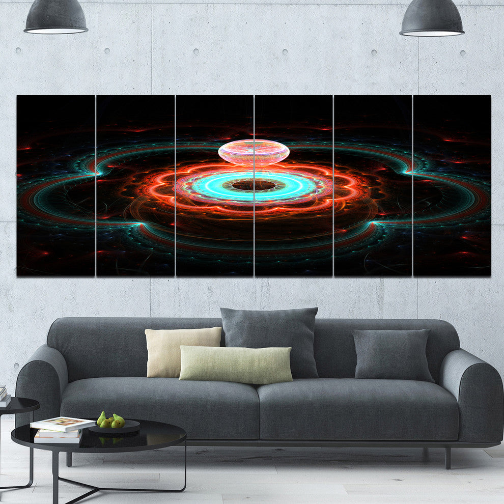 Balloon over Fractal Colored Area, Floral Canvas Art Print, 70"x28", 6 Panels