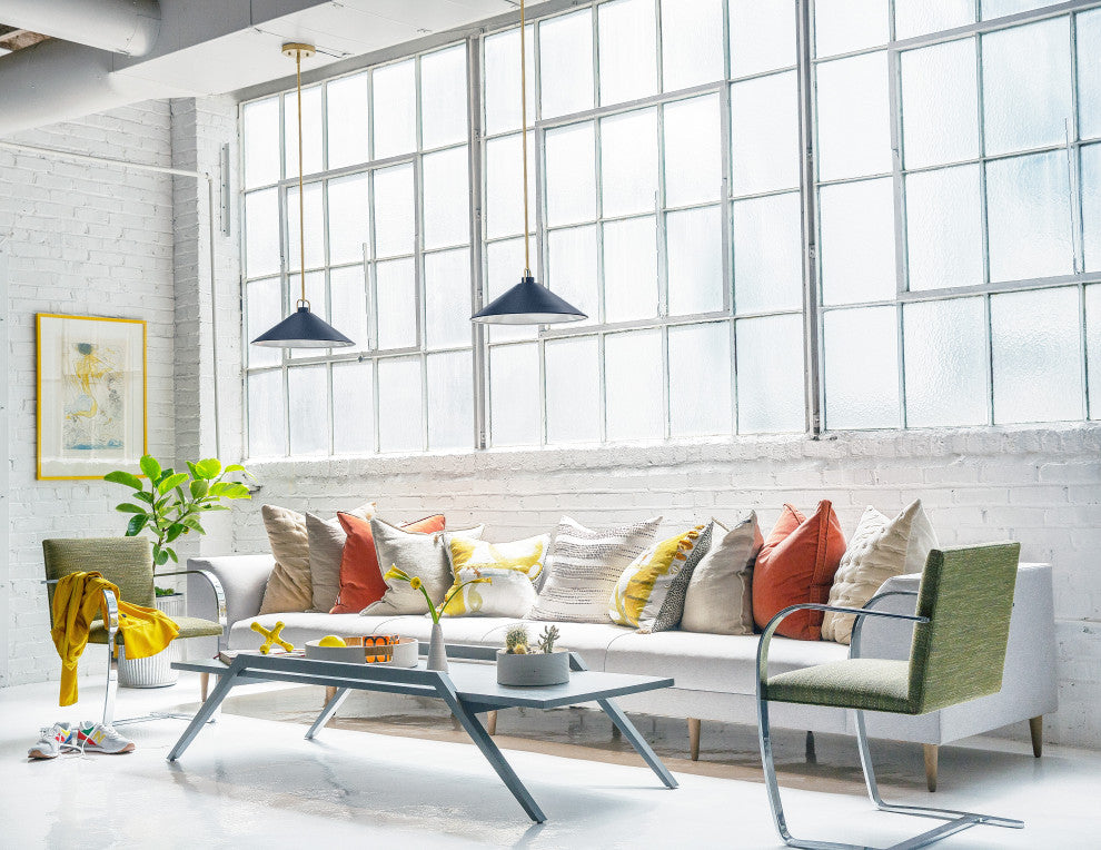 Lark Milo 16" Pendant Light, Lacquered Brass + Matte Navy shade