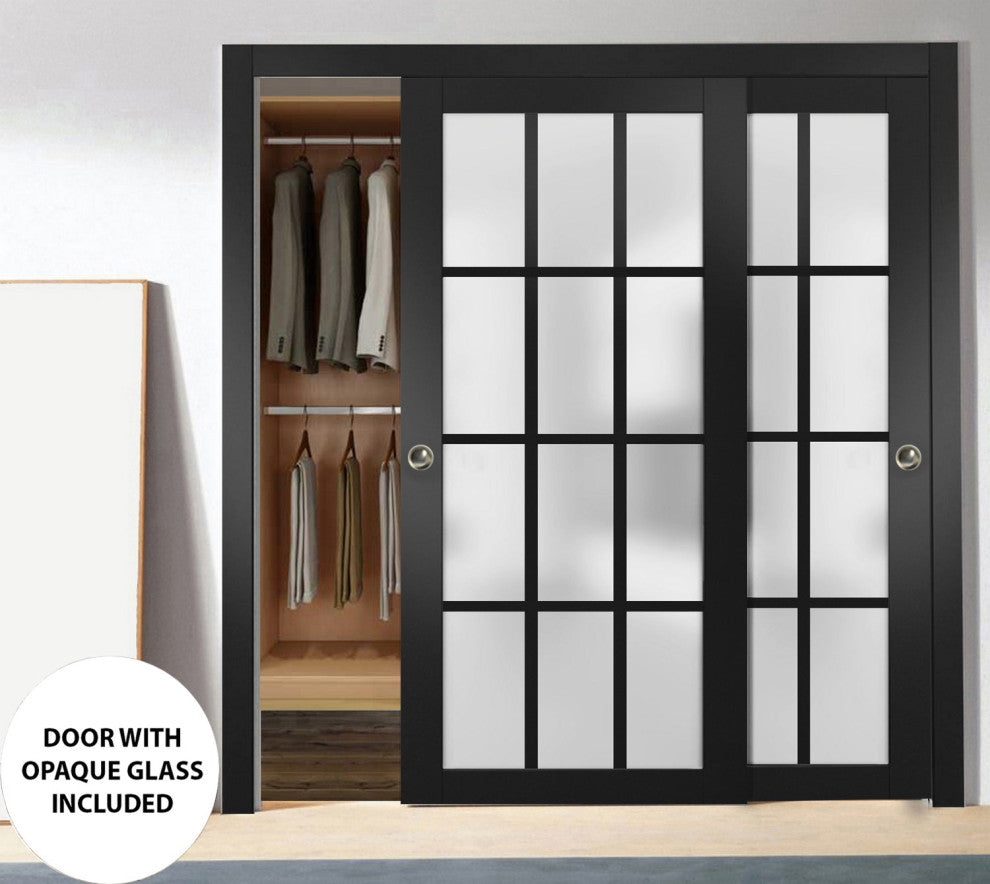 Sliding Bypass Doors 48 x 80, Felicia 3312 Matte Black Frosted Glass