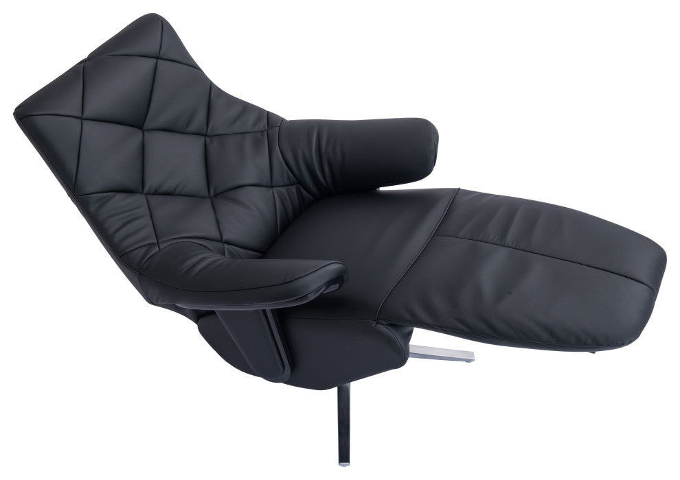 Darwin Modern Leather Cordless Powered Recliner with Diamond Back, Black/Silver