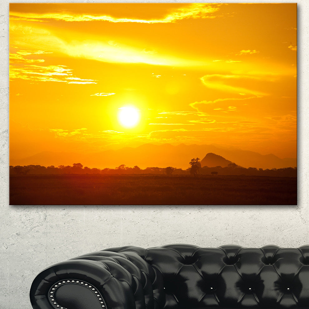 Bright Yellow Sky At Sri Lanka Sunset, African Landscape Canvas Print, 40"x30"