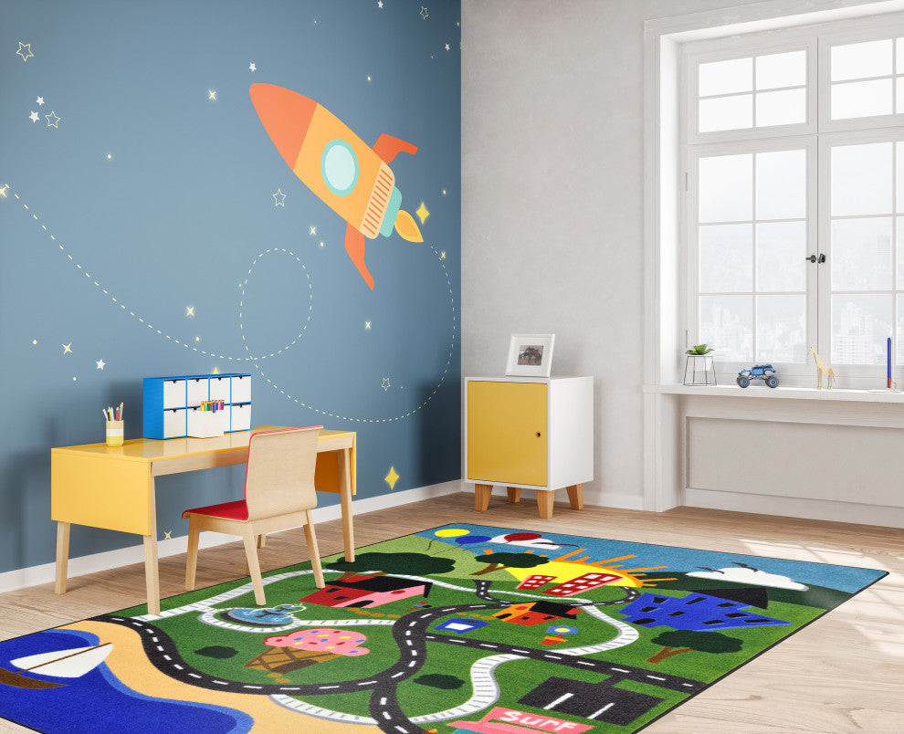 Kid Essentials Rug, Happy Town, 5'4"x7'8"