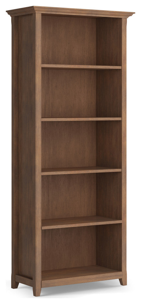 Amherst SOLID WOOD 5 Shelf Bookcase, Rustic Natural Aged Brown