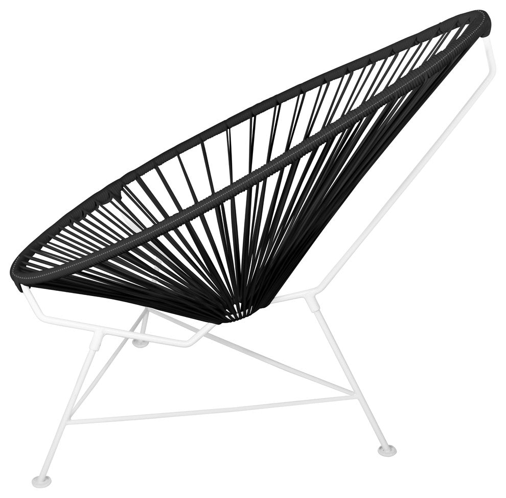 Acapulco Indoor/Outdoor Handmade Lounge Chair, Black Weave, White Frame