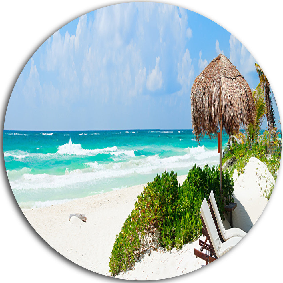 Calm Caribbean Beach Panorama, Photo Landscape Round Wall Art, 36"