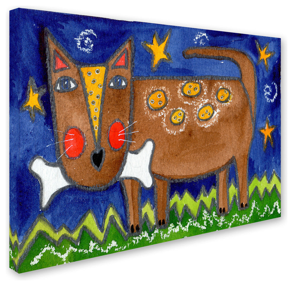 Wyanne 'Funky Dog With Bone' Canvas Art, 24"x18"