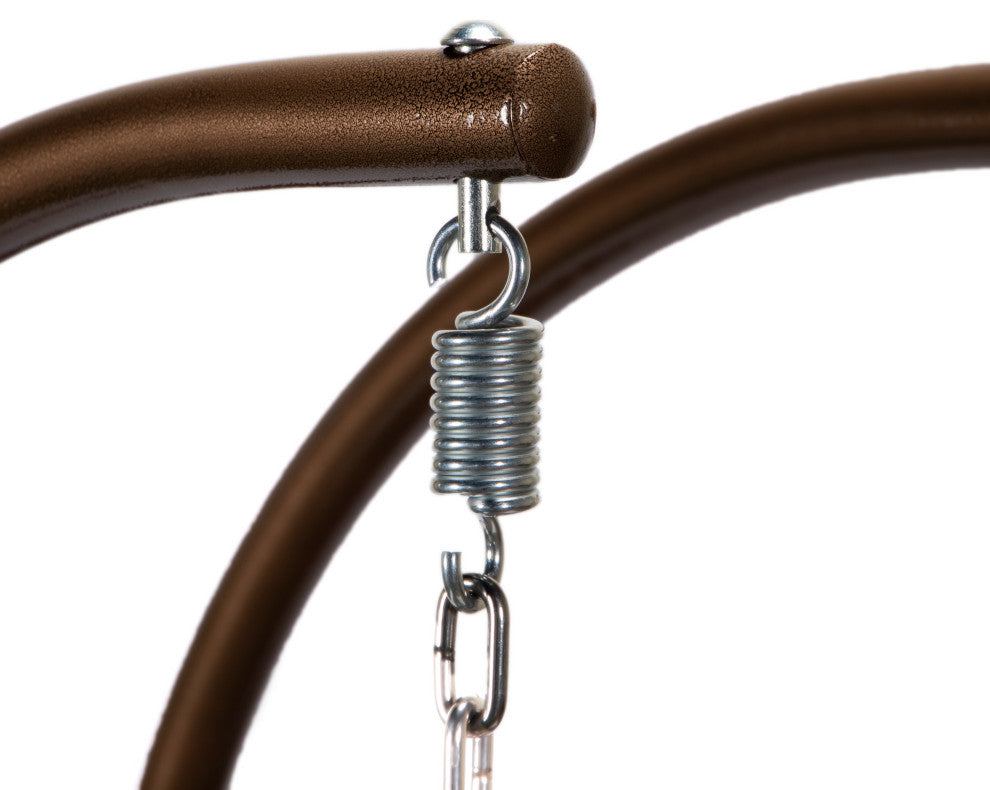 LeisureMod Mendoza Dark Brown Wicker Hanging Double Egg Swing Chair, Blue