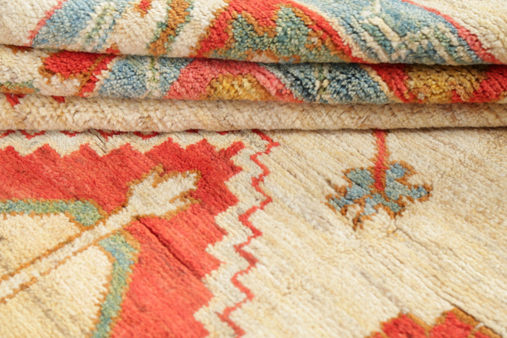 Oushak Oriental Traditional Hand-Knotted Turkish Area Rug, Beige, 9'2"x5'8