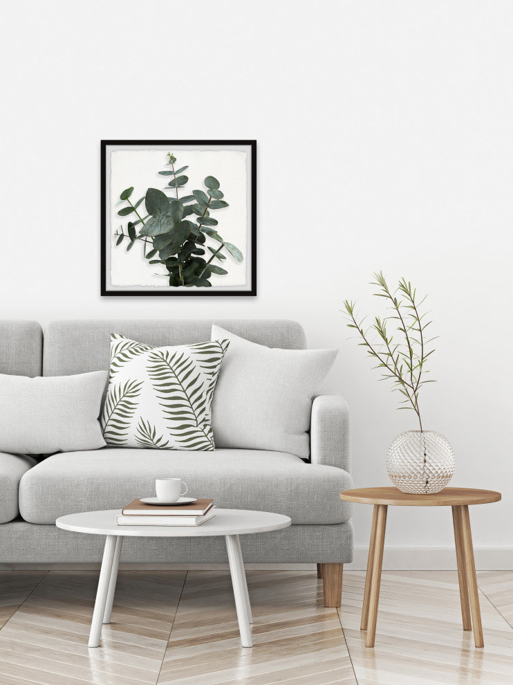 "Green Eucalyptus Leaves" Framed Painting Print, 18x18