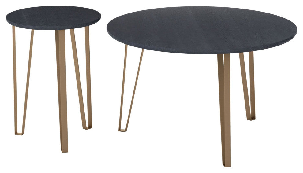 Sofa Side Table, Round, Steel Metal, Wood, Black, Gold, Mid Century Hospitality