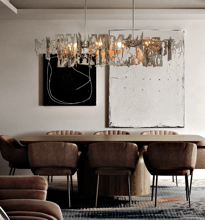 Acquanegra Cremonese | Postmodern Grey/Gold Metal Art Rectangle Chandelier, Golden, L47.2", Warm Light, Dimmable