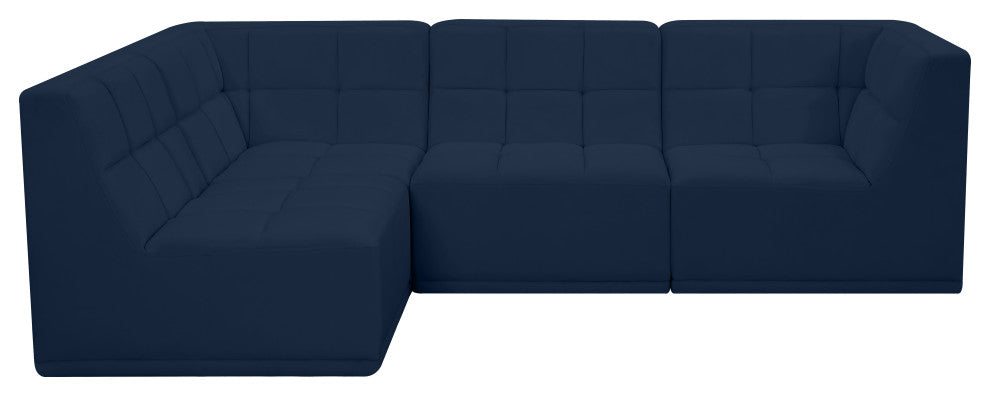 Relax Velvet Upholstered 4-Piece L-Shaped Modular Sectional, Navy