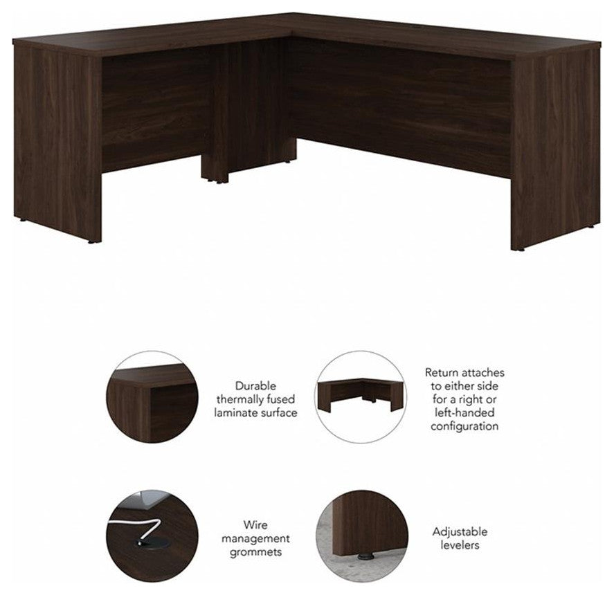 Pemberly Row 72W L Shaped Desk with 42W Return in Black Walnut - Engineered Wood