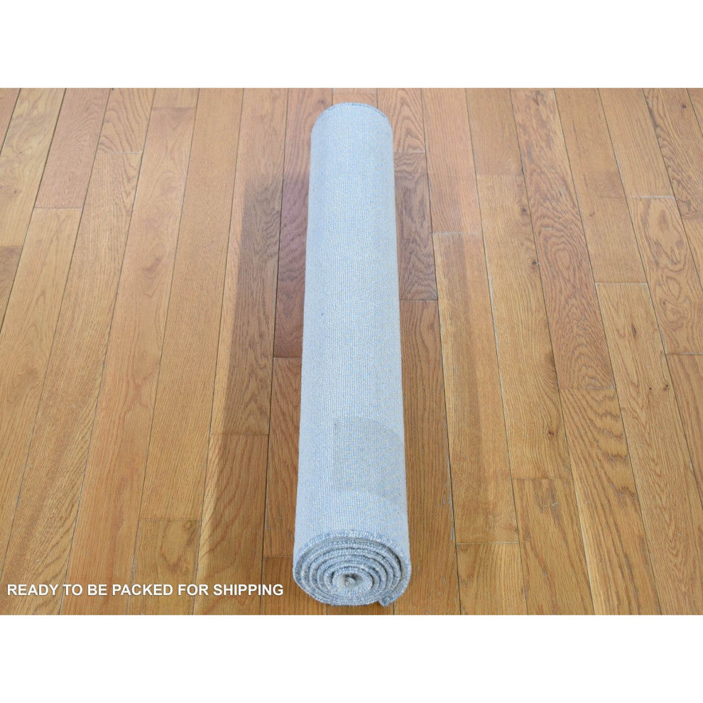 Ivory, Hand Knotted Wool and Silk, Modern Grass Design Gabbeh Rug, 3'0"x5'4"