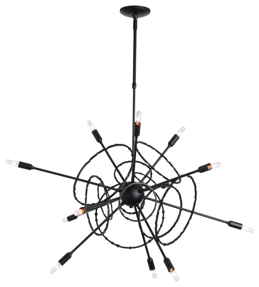 Olympus 12-Light Starburst Pendant, Black Finish, Standard Overall Height