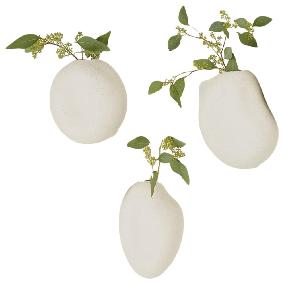 Elegant Ceramic Sculpture Wall Vases River Rock, Ivory, 3-Piece Set