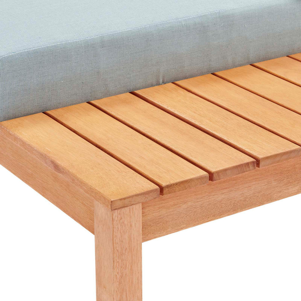 Lounge Sectional Sofa Chair Set, Wood, Brown Natural Blue, Modern, Outdoor Patio