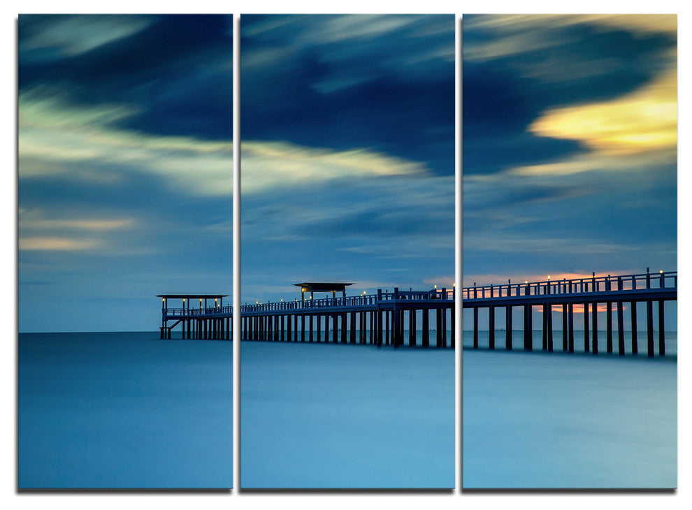 "Wooden Pier and Turquoise Seashore" Sea PierMetal Wall Art, 3 Panels, 36"x28"