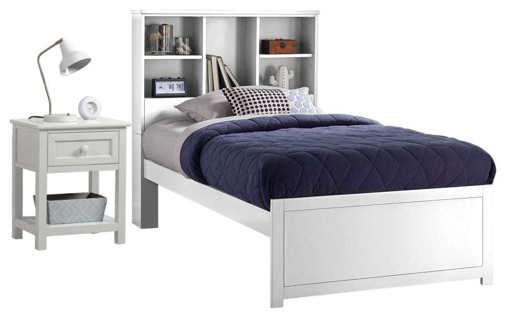 Hillsdale Caspian Twin Bookcase Bed, White, Bookcase Bed With Nightstand, White