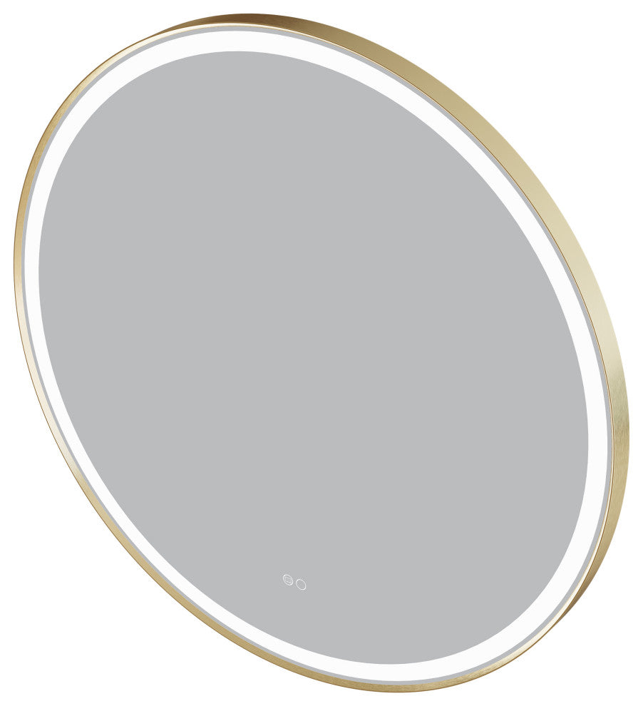 Round LED Bathroom Vanity Mirror, Defogger and Dimmer, ETL-listed, 28"x28", Brushed Gold