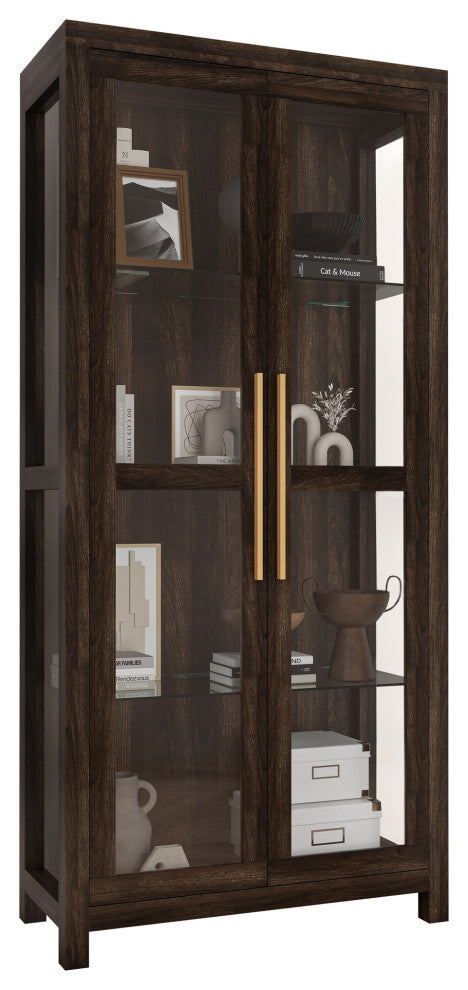 Curio Storage Cabinet with Tempered Glass Doors, Display Cabinet, Dark Walnut