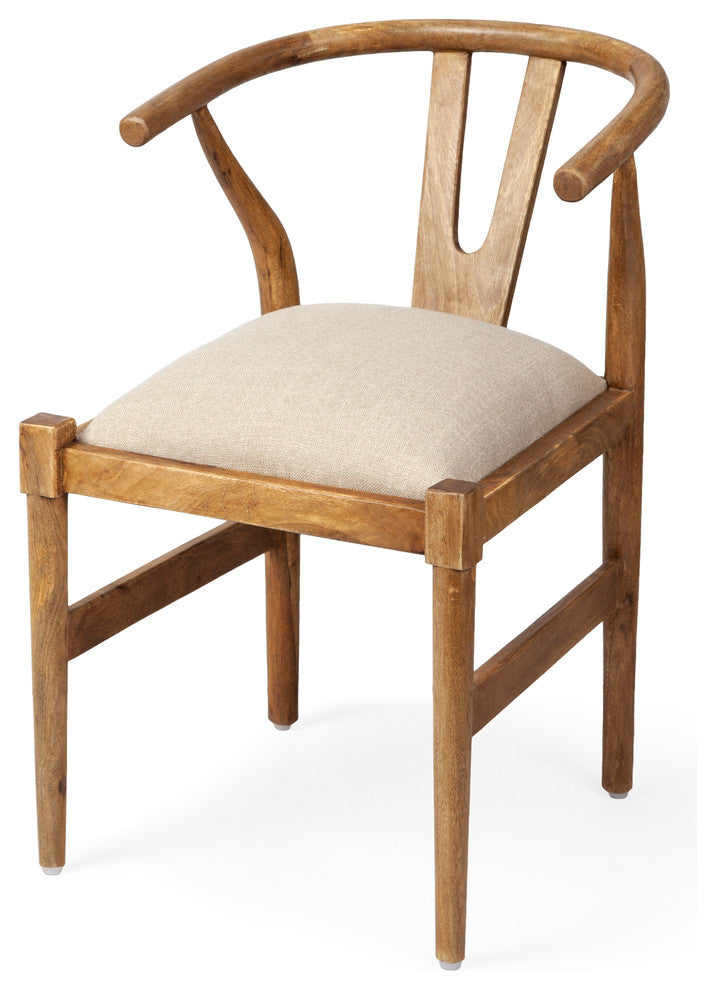 Trixie Cream Fabric Seat With Medium Brown Solid Wood Frame Dining Chair