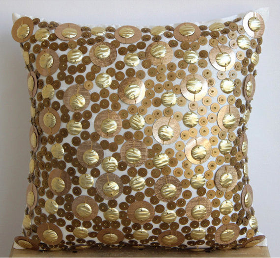3D Gold Sequins 18"x18" Art Silk Gold Pillow Cases, Gold Disco Balls