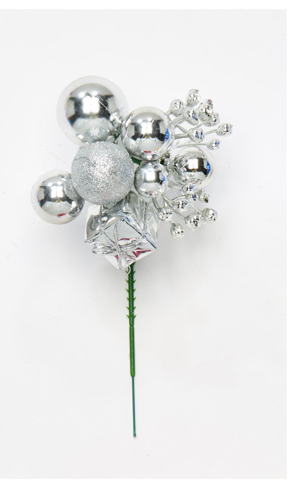 Christmas Ball Gift Berry Pick, Silver  Set Of 12