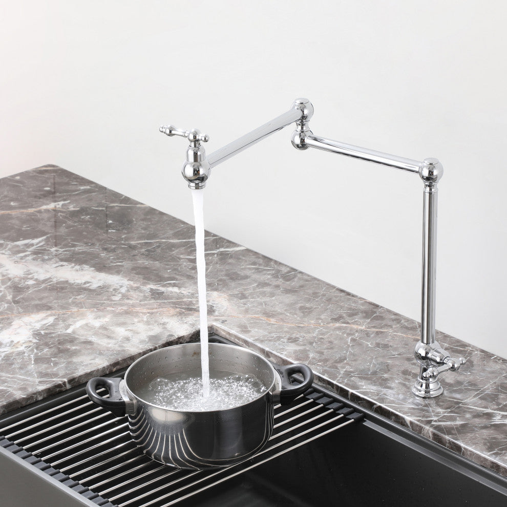 Deck-Mounted Double Handle Pot Filler Kitchen Faucet Stove Faucet, Chrome Plating