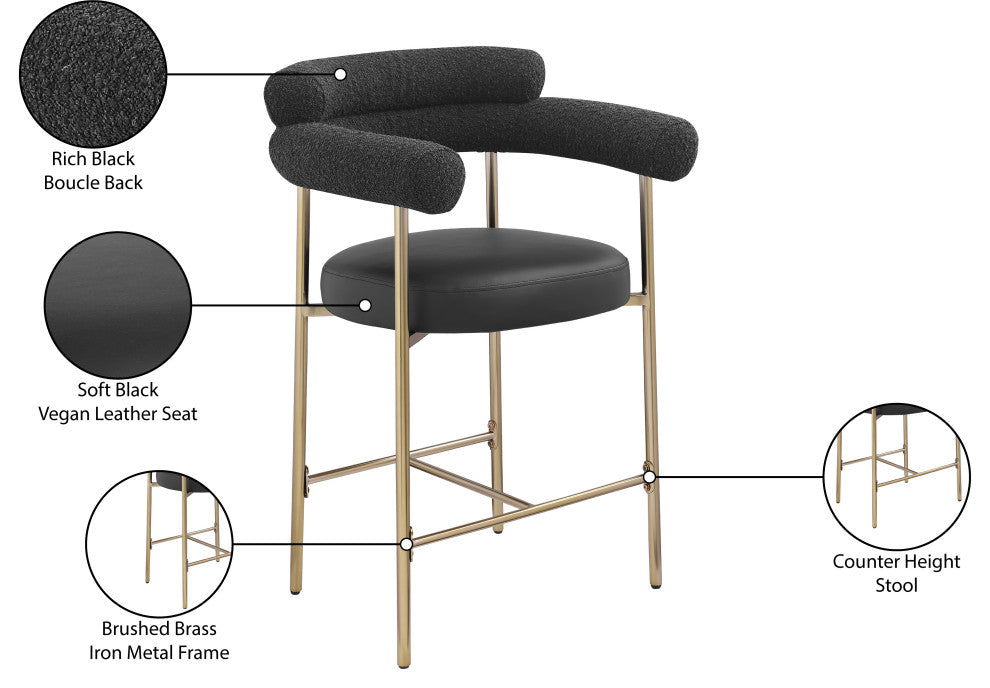 Blake Vegan Leather/Boucle Fabric Upholstered Counter Stool, Set of 2, Black