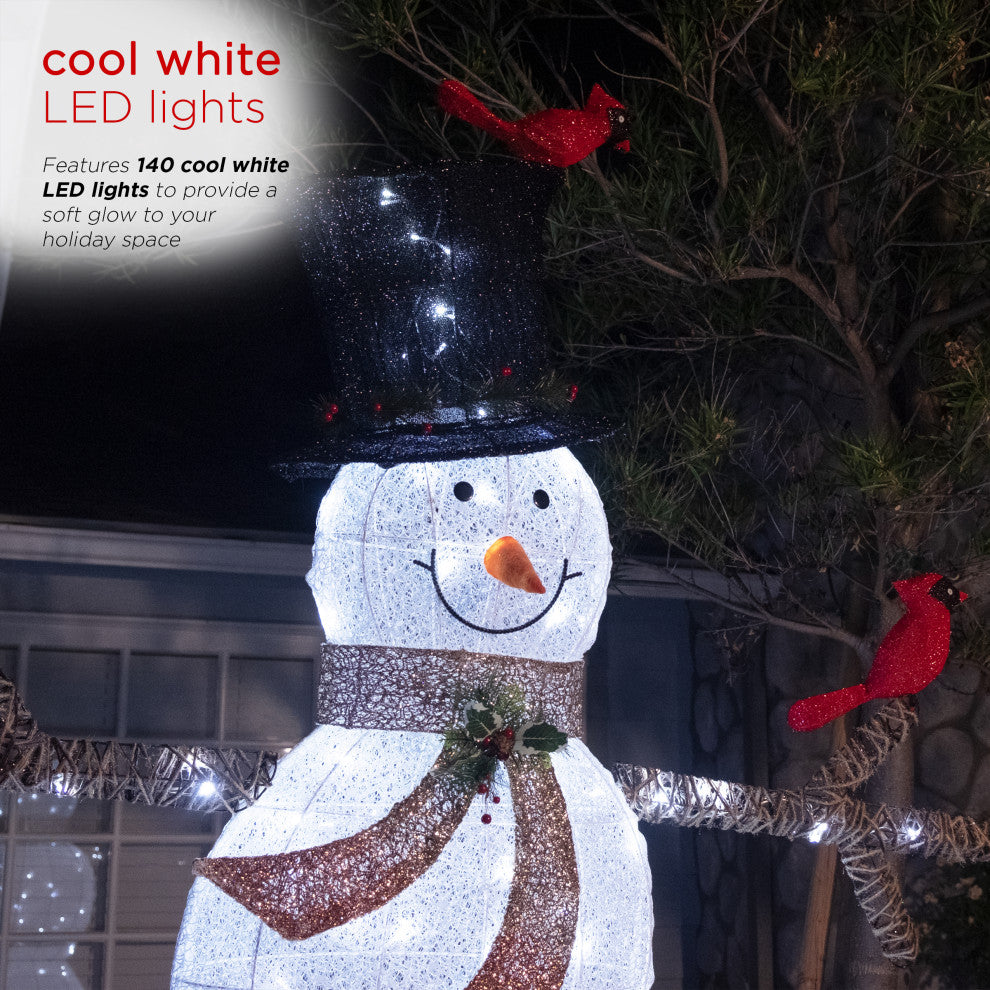 7.5 Feet Tall White Mesh Snowman with LED Lights