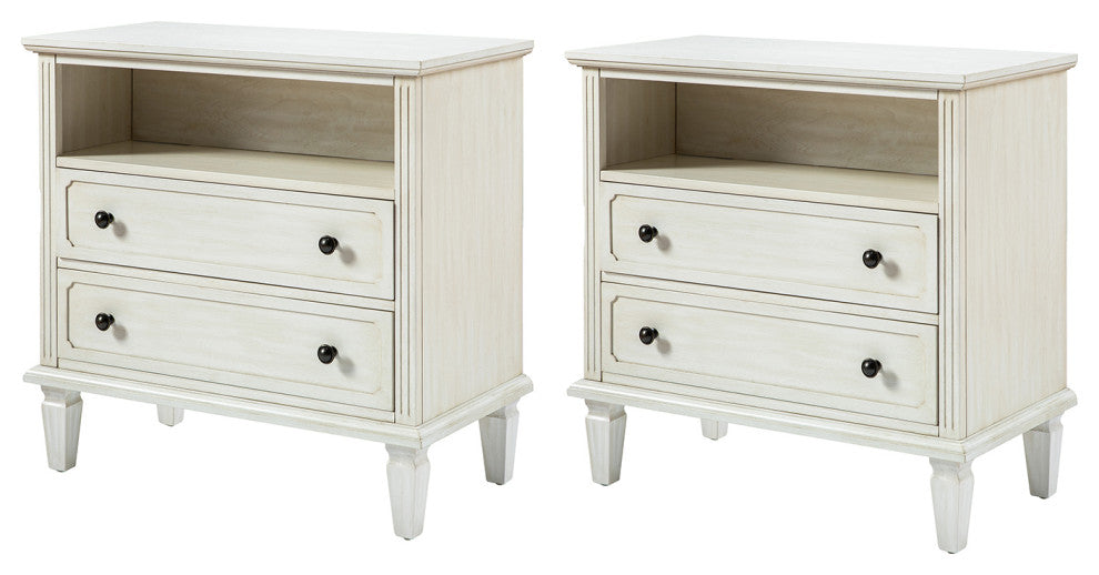 Drawer Solid Wood Nightstand Set of 2, White