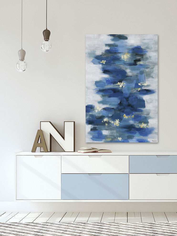 "Blurry Blue Flowers" Painting Print on Wrapped Canvas, 24"x36"