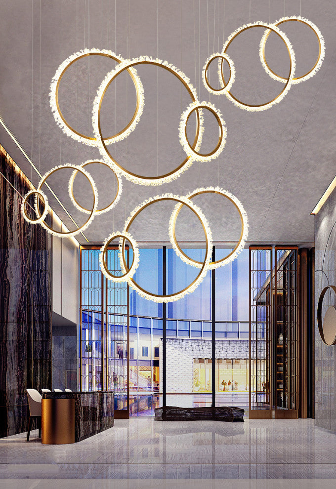 MIRODEMIÂ® Aarau | Crystal Pendant Light in the Shape of Rings, Dia15.7+23.6+31.5", Remote Dimming