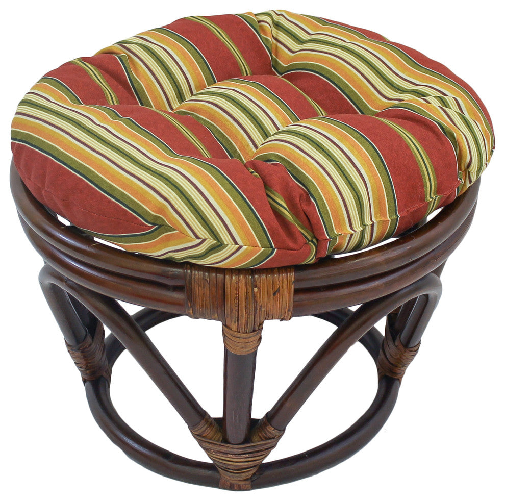 18" Round Spun Polyester Tufted Footstool Cushion, Kingsley Stripe Ruby