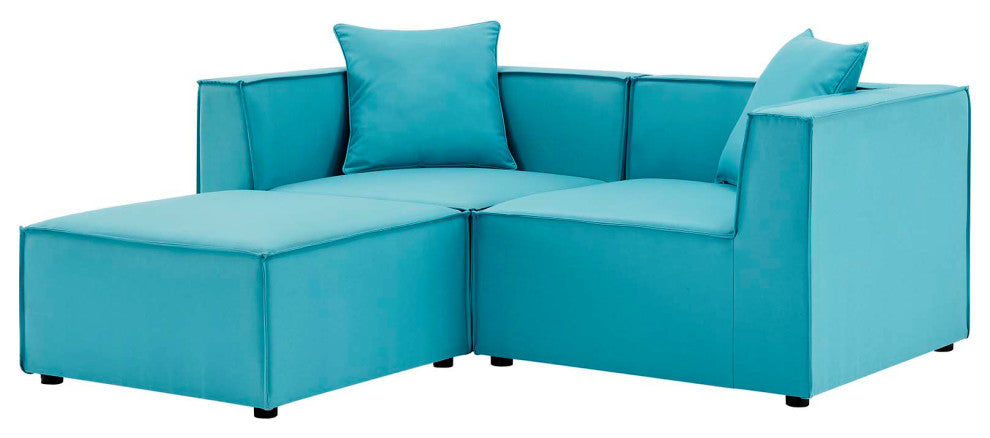 Lounge Loveseat Chaise Sofa, Fabric, Blue, Modern, Outdoor Patio Balcony Garden