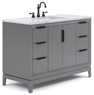 Elizabeth 48" Single Sink Carrara White Marble Vanity, Cashmere Gray