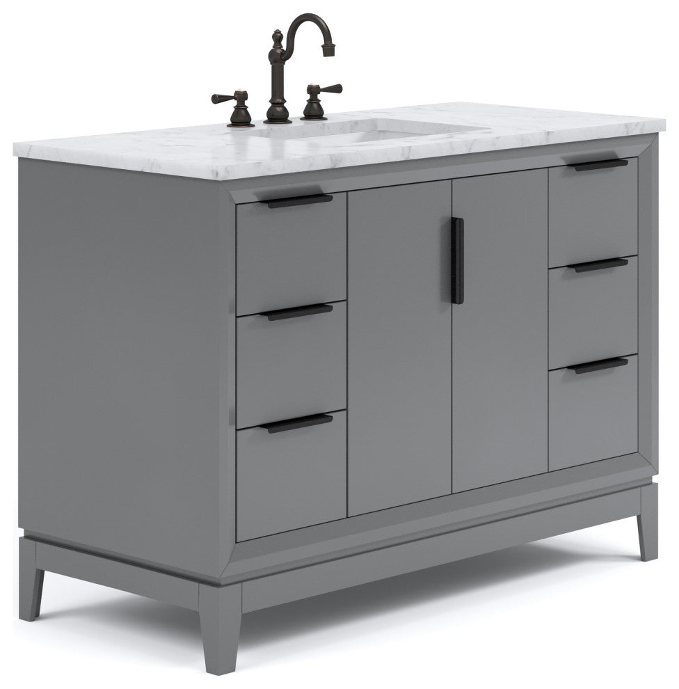 Elizabeth 48" Single Sink Carrara White Marble Vanity, Cashmere Gray