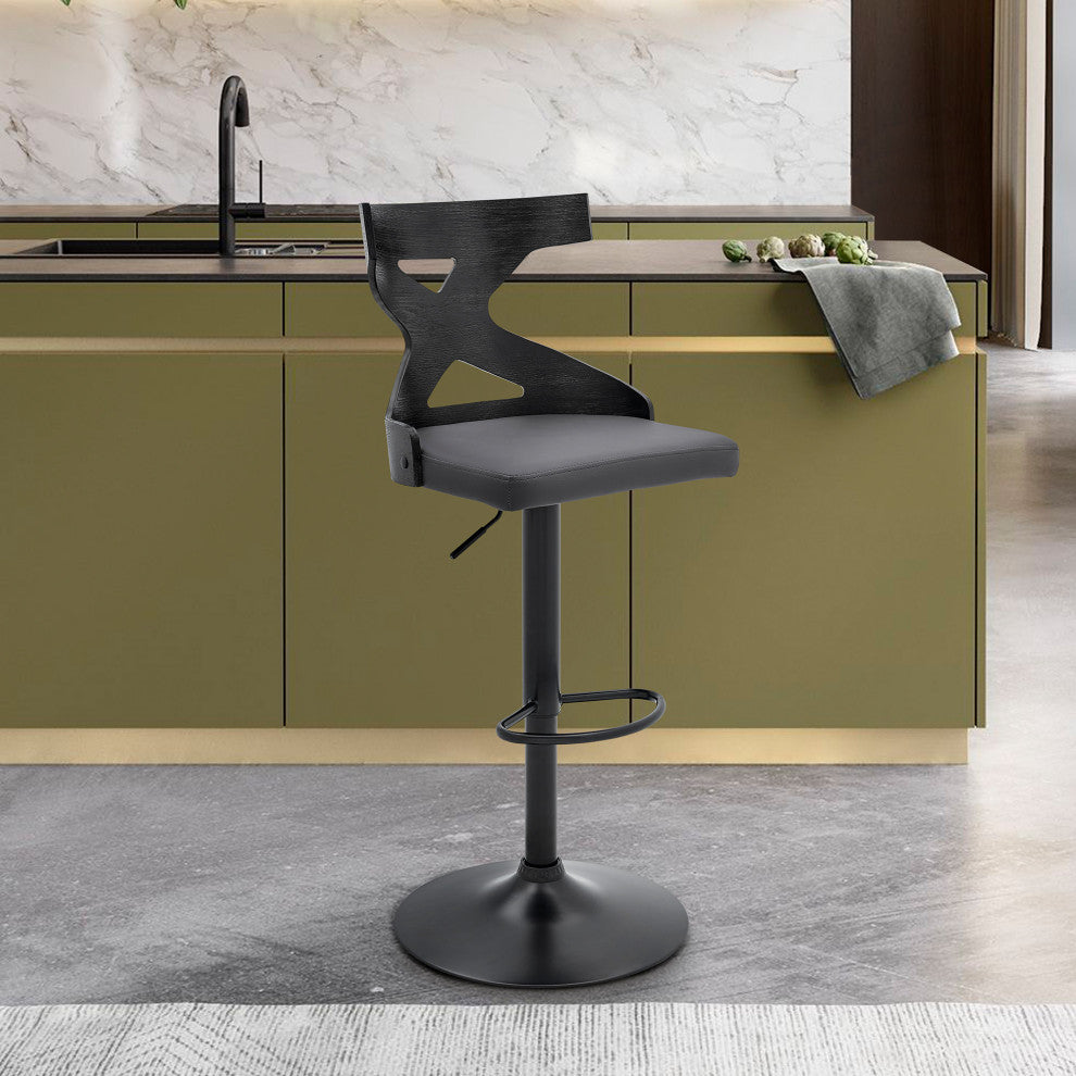 Gray Faux Leather Stylish Curved Back Bar Stool